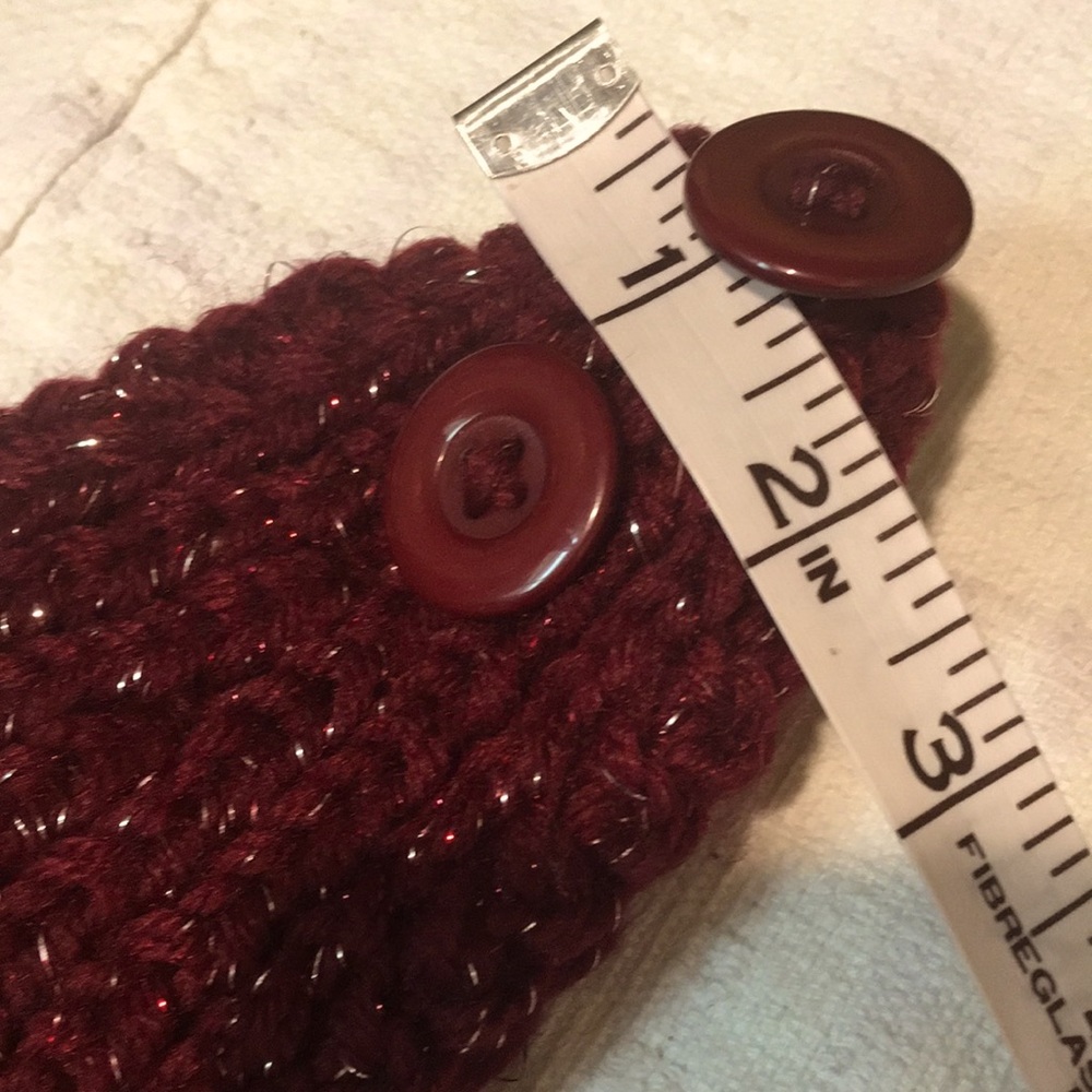Burgundy Metallic Knit Wide Headband/Hat with Feather & Beaded Accent - Picture 9 of 10